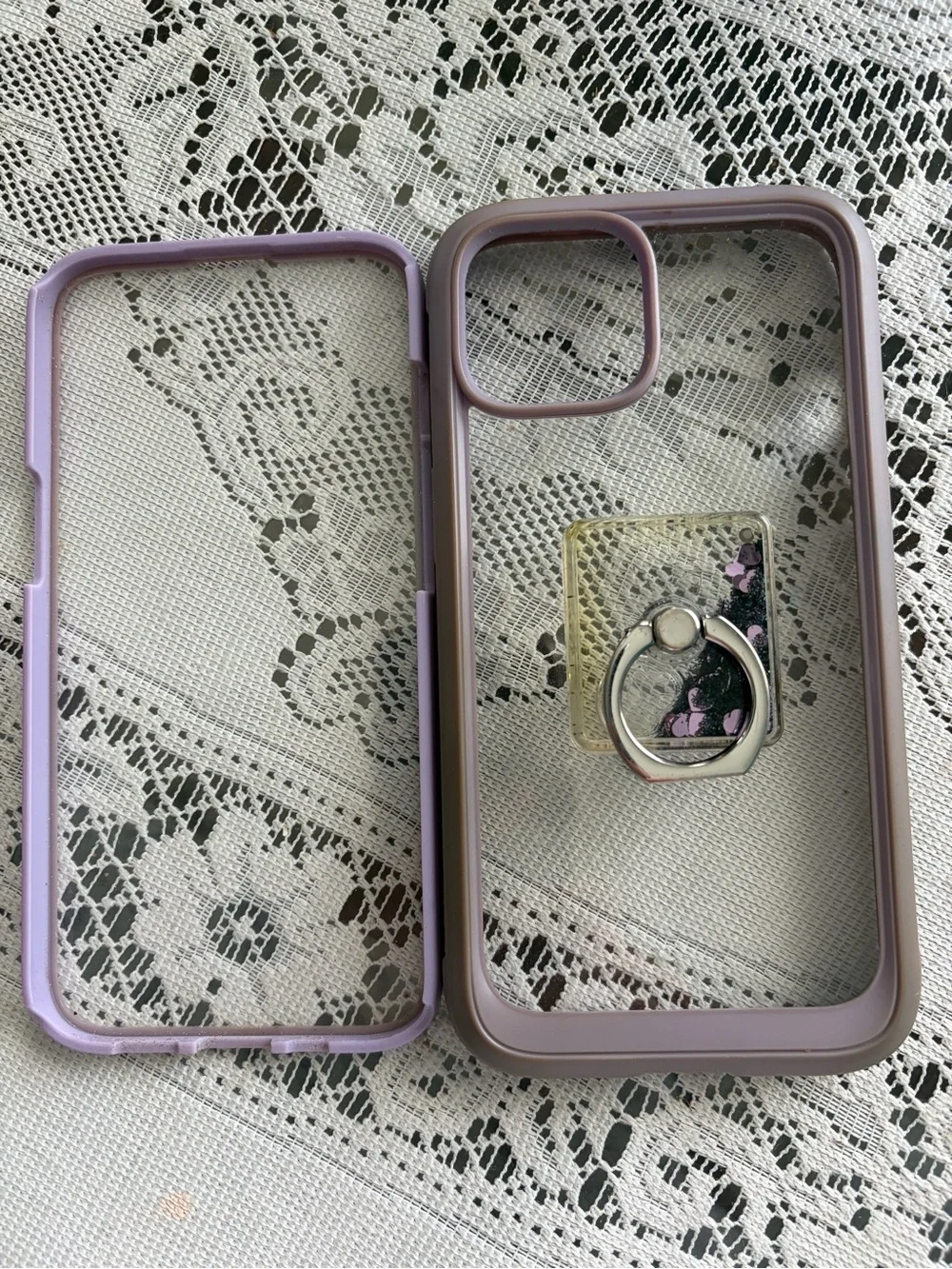 Clear Phone Case with Lavender Bumper and Ring Holder